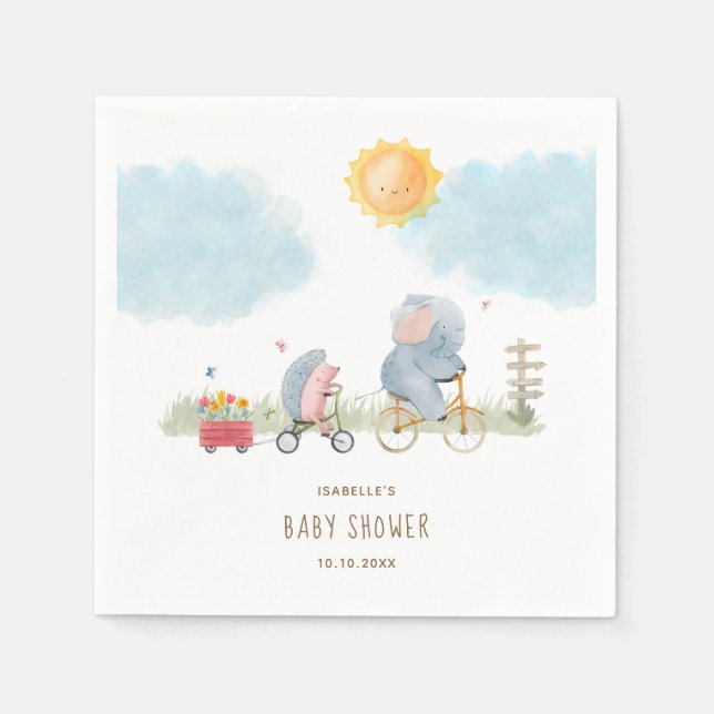 Serviette En Papier Eléphant mignon et Baby shower de hérisson (Devant)