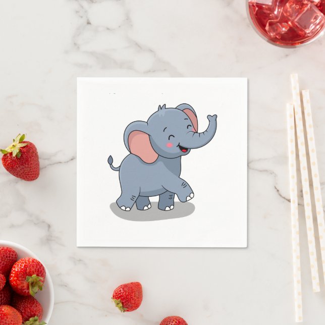 Serviette En Papier Éléphant Mignon Portant un Cadeau (En situation)