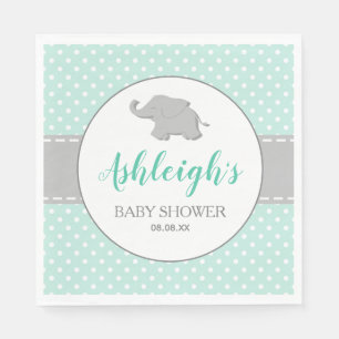 Serviette En Papier Eléphant Mint vert Polka Baby shower point