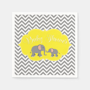 Serviette En Papier Eléphant moderne Chevron Baby shower gris jaune