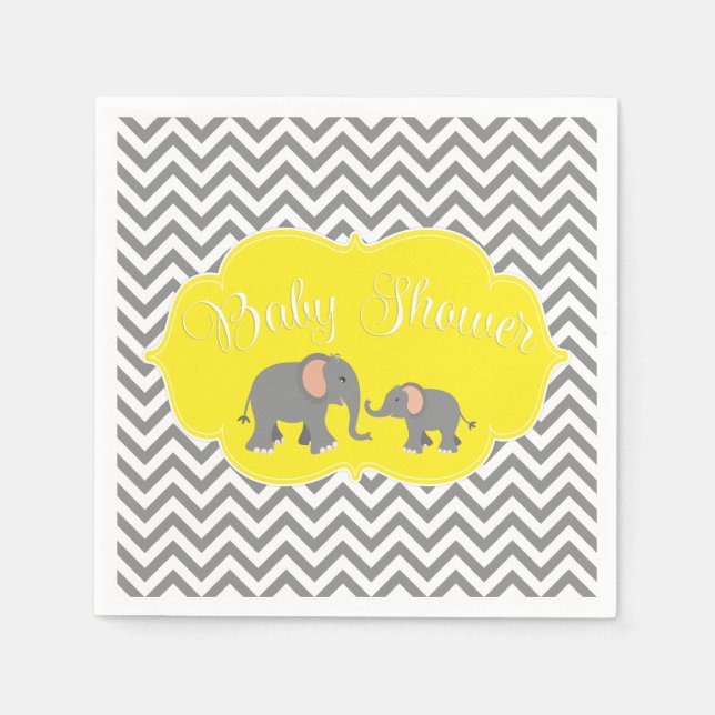 Serviette En Papier Eléphant moderne Chevron Baby shower gris jaune (Devant)