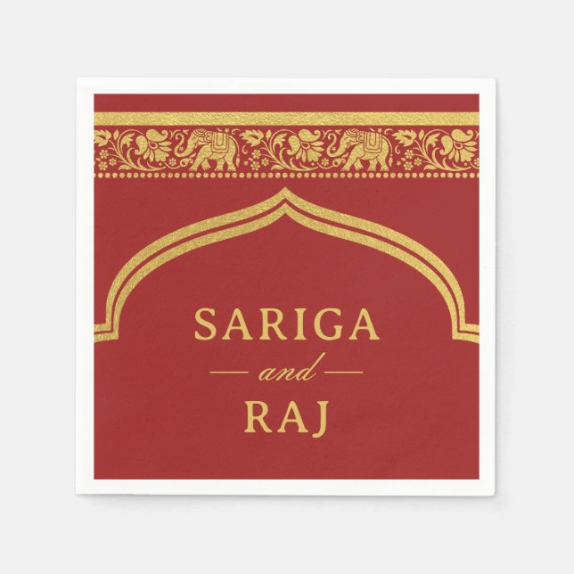 Serviette En Papier Eléphant Or & Lotus Flower Mundap Arch Mariage (Devant)