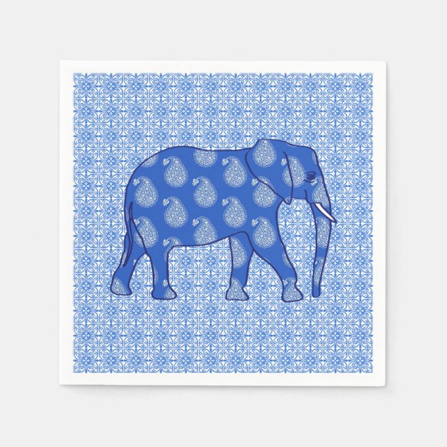 Serviette En Papier Éléphant paisley - bleu cobalt et blanc (Devant)