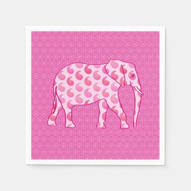 Serviette En Papier Éléphant paisley - rose glacé et fuchsia (Devant)