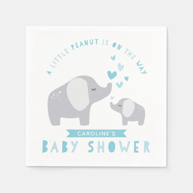 Serviette En Papier Eléphant Petit Arachide | BABY SHOWER | Bleu (Devant)