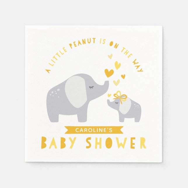 Serviette En Papier Eléphant Petit Arachide | BABY SHOWER | jaune (Devant)