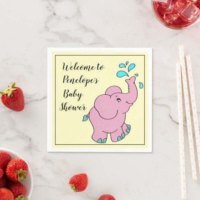 Serviette En Papier Eléphant rose mignon avec votre nom Baby shower (En situation)