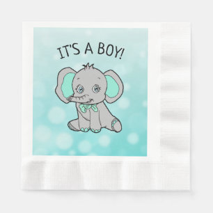 Serviette En Papier Eléphant turquoise et gris Baby shower à thème
