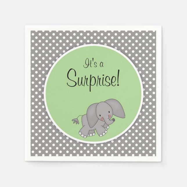 Serviette En Papier Eléphant vert mignon Baby shower neutre genre (Devant)