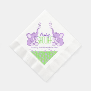 Serviette En Papier Eléphant violet vert nom baby shower serviettes