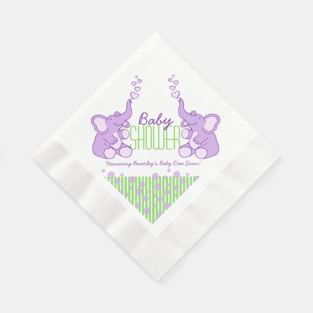 Serviette En Papier Eléphant violet vert nom baby shower serviettes (Coin)