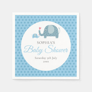 Serviette En Papier Éléphants à pois bleus Baby Shower / Sprinkle