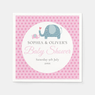 Serviette En Papier Éléphants à pois roses Baby Shower pour couples