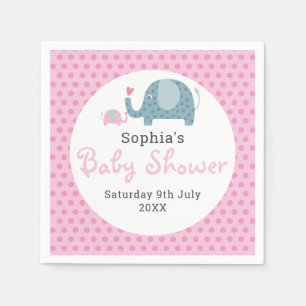 Serviette En Papier Éléphants à pois roses pour une baby shower