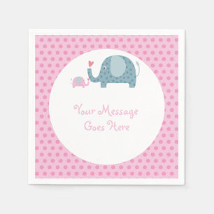 Serviette En Papier éléphants à pois roses pour une baby shower