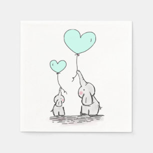 Serviette En Papier Eléphants   Baby shower des ballons de coeur vert