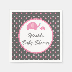 Serviette En Papier Éléphants Baby Shower Rose Gris & Blanc