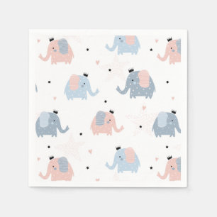 Serviette En Papier Eléphants Bleu Rose fille Baby shower mignon