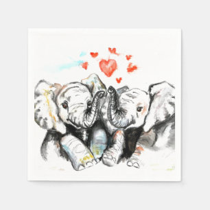 Serviette En Papier Eléphants Couple Love Napkins Peinture