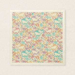 Serviette En Papier Elephants Ecru Standard Cocktail Papier à cocktail