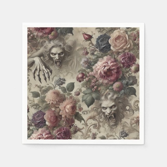 Serviette En Papier Elle a des griffes - Gothique Floral (Devant)
