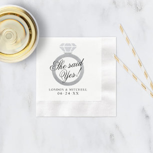 Serviette En Papier Elle a dit oui Bague de mariage en diamant argenté