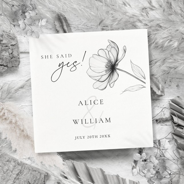 Serviette En Papier Elle a dit oui Élégante Fête de Fiançailles Floral (She Said Yes Elegant Floral Engagement Party Napkins)
