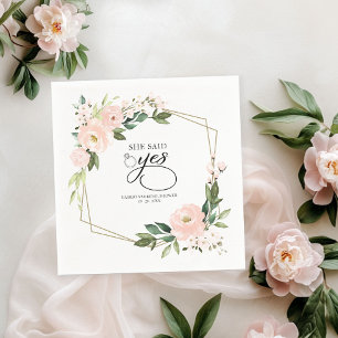 Serviette En Papier Elle a Dit Oui Fleurs Roses Géométrique Lancement 