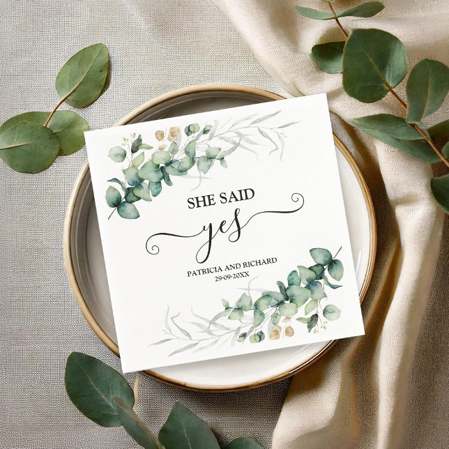 Serviette En Papier Elle a dit oui Greenery Or Engagement (Créateur téléchargé)