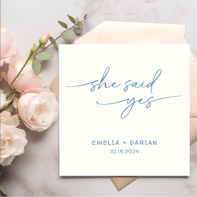 Serviette En Papier Elle A Dit Oui Partie Engagement Dusty Blue (Créateur téléchargé)