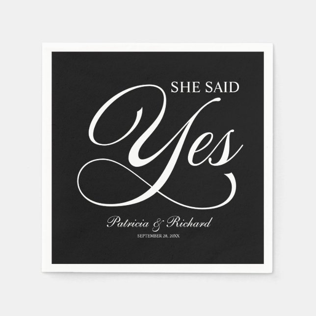 Serviette En Papier Elle A Dit Oui Partie Engagement Noir (Devant)