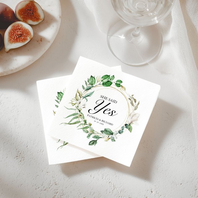 Serviette En Papier Elle a Dit Oui Verdure Géométrique Fiançailles (Créateur téléchargé)