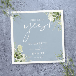 Serviette En Papier Elle A Dit Oui Vert Dusty Blue Engagement Party