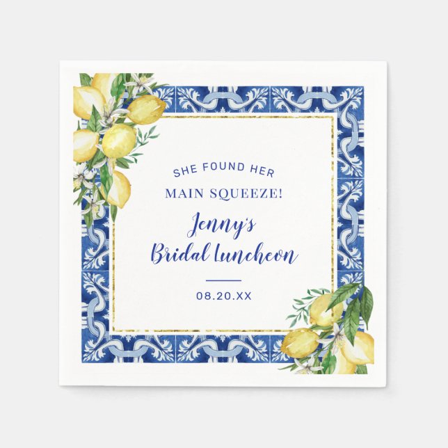 Serviette En Papier Elle A Trouvé Son Dîner De Mariage De Citron De Sq (Devant)