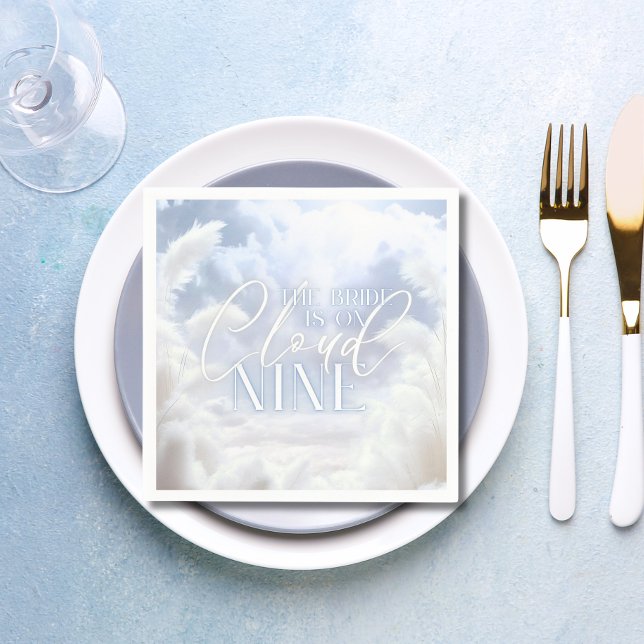Serviette En Papier Elle est sur Cloud Neuf 9 White Pampas Fête des ma (She is On Cloud Nine 9 White Pampas Bridal Shower Napkins)