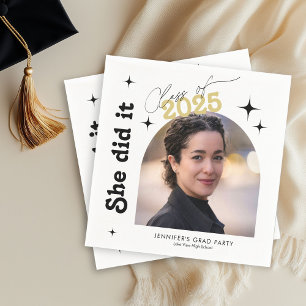 Serviette En Papier Elle L'A Fait Photo Graduation Party Retro