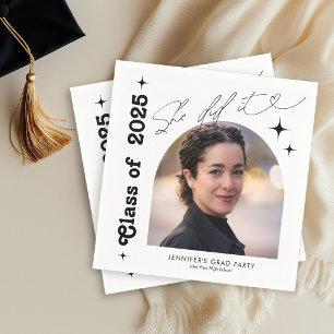 Serviette En Papier Elle L'A Fait Photo Graduation Party Retro Typogra