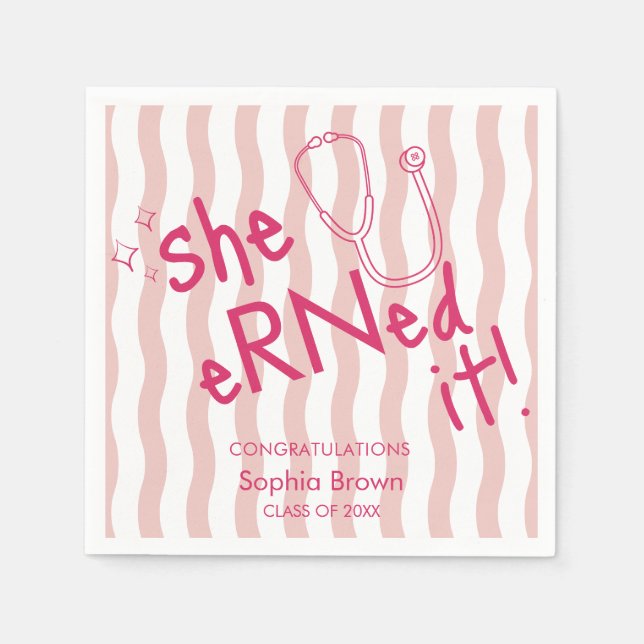 Serviette En Papier Elle l'a mérité - Écharpe rose ondulée - Diplômée  (Devant)