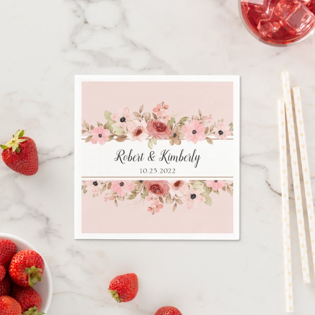 Serviette En Papier ELLE Rose Fleur Élégant Mariage (En situation)