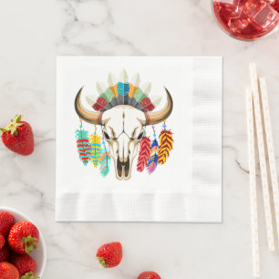 Serviette En Papier Emblème amérindien de crâne de buffle