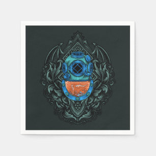 Serviette En Papier Emblème Casque de plongée antique avec requin