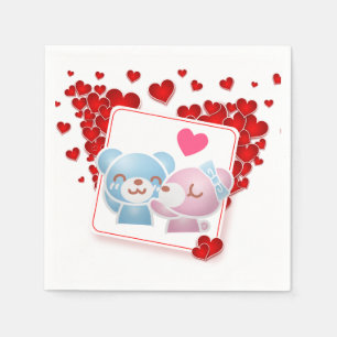 Serviette En Papier Embrasser les ours avec les Coeurs d'Amour Tout au