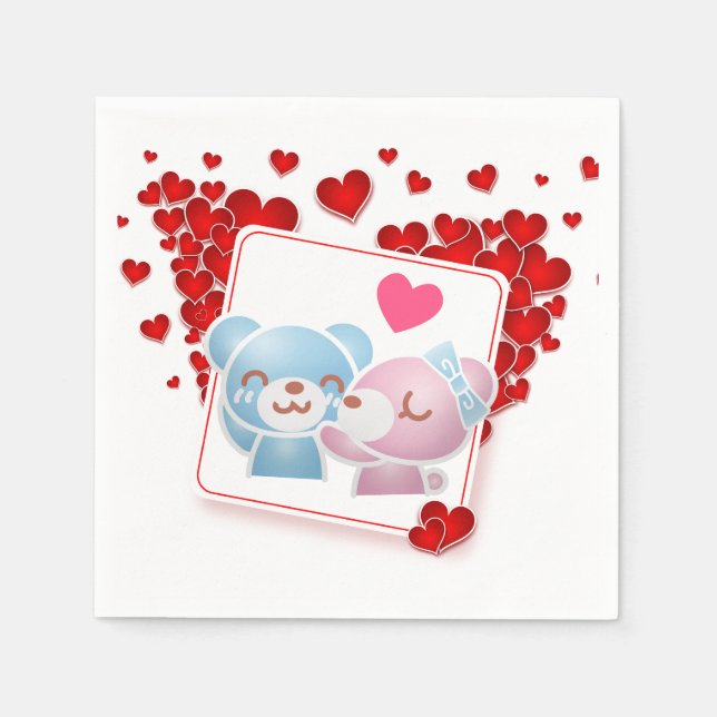 Serviette En Papier Embrasser les ours avec les Coeurs d'Amour Tout au (Devant)