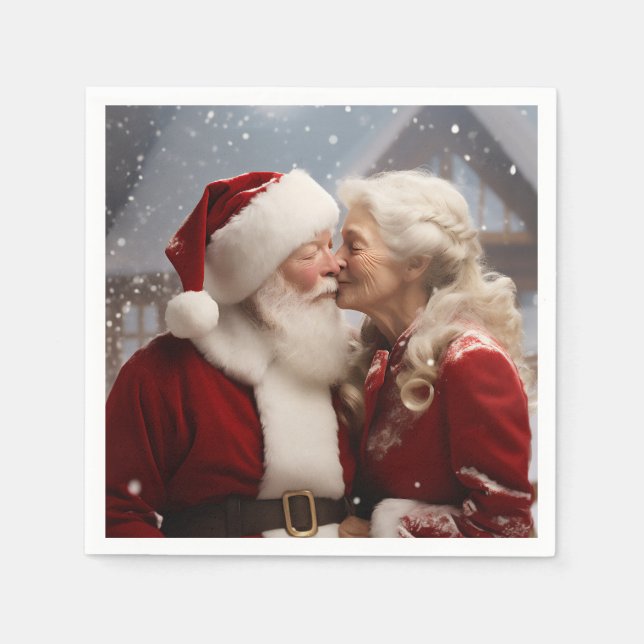 Serviette En Papier Embrasser M. et Mme Père Noël (Devant)