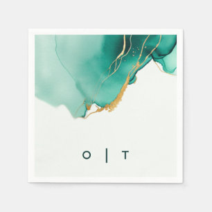 Serviette En Papier Emerald Gold Turquoise Monogram Beach Wedding