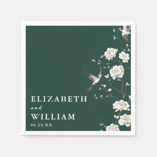 Serviette En Papier Emerald Green Elegant Chinoiserie Floral Mariage