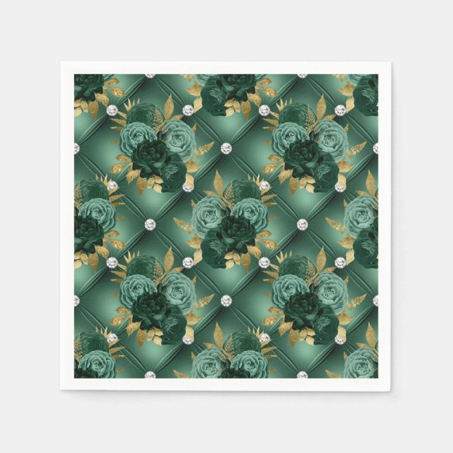 Serviette En Papier Emerald Green et Mariage Gold (Devant)