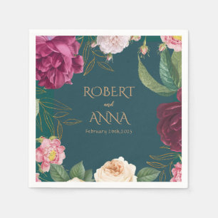 Serviette En Papier Emerald Green et or Mariage Floral Napkins