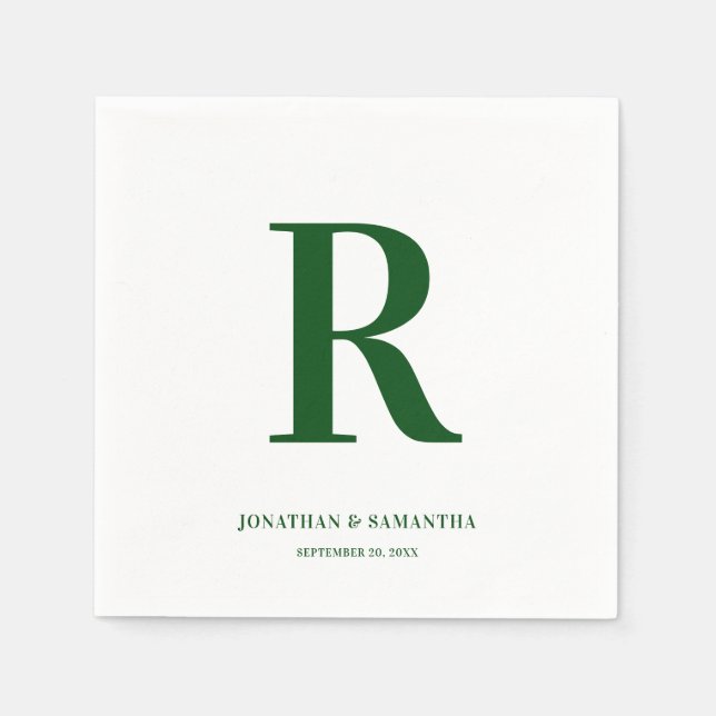 Serviette En Papier Emerald Green et White Mariage Monogramme Moderne (Devant)