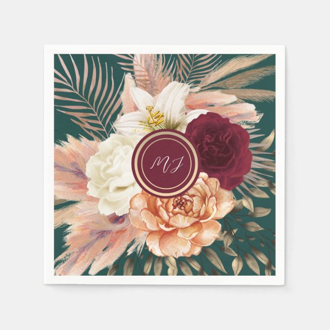 Serviette En Papier Emerald Green Floral Mariage (Devant)